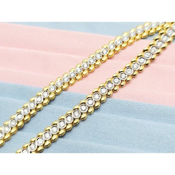 Unique 18K Solid Yellow Gold Designer Diamond Tennis Link Chain Necklace - 16" L - Picture 6 of 16